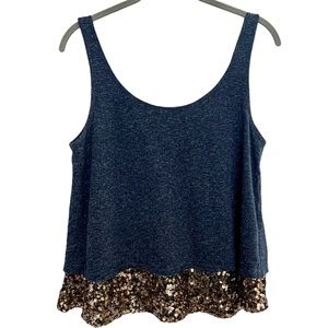 Mudd Navy Black Iris Gold Sequin Layered Tank